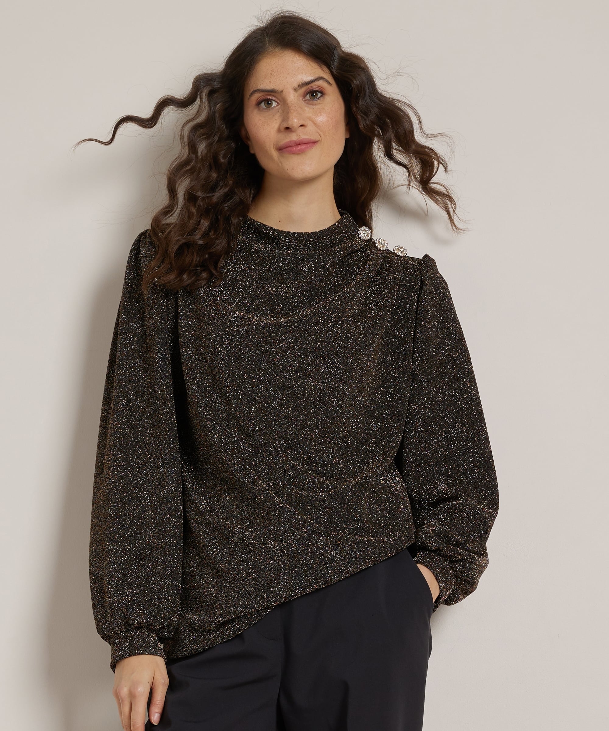 glitter top schouderknopen