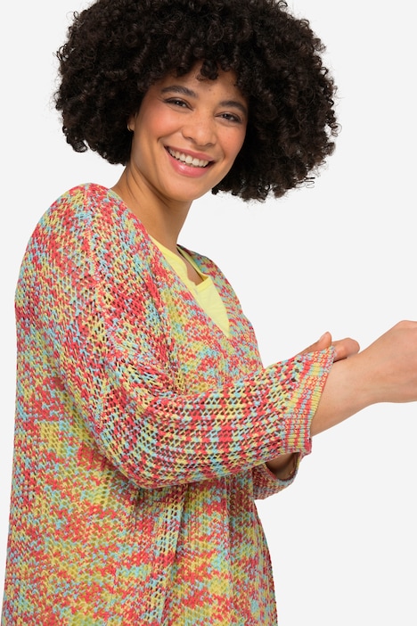 Pullover, oversized, Lochstrick, V-Ausschnitt, 3/4-Ärmel