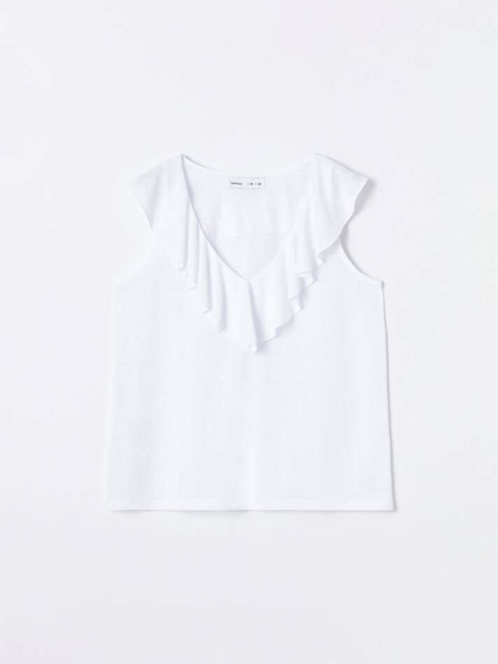 Camiseta sem mangas com babados - Branca