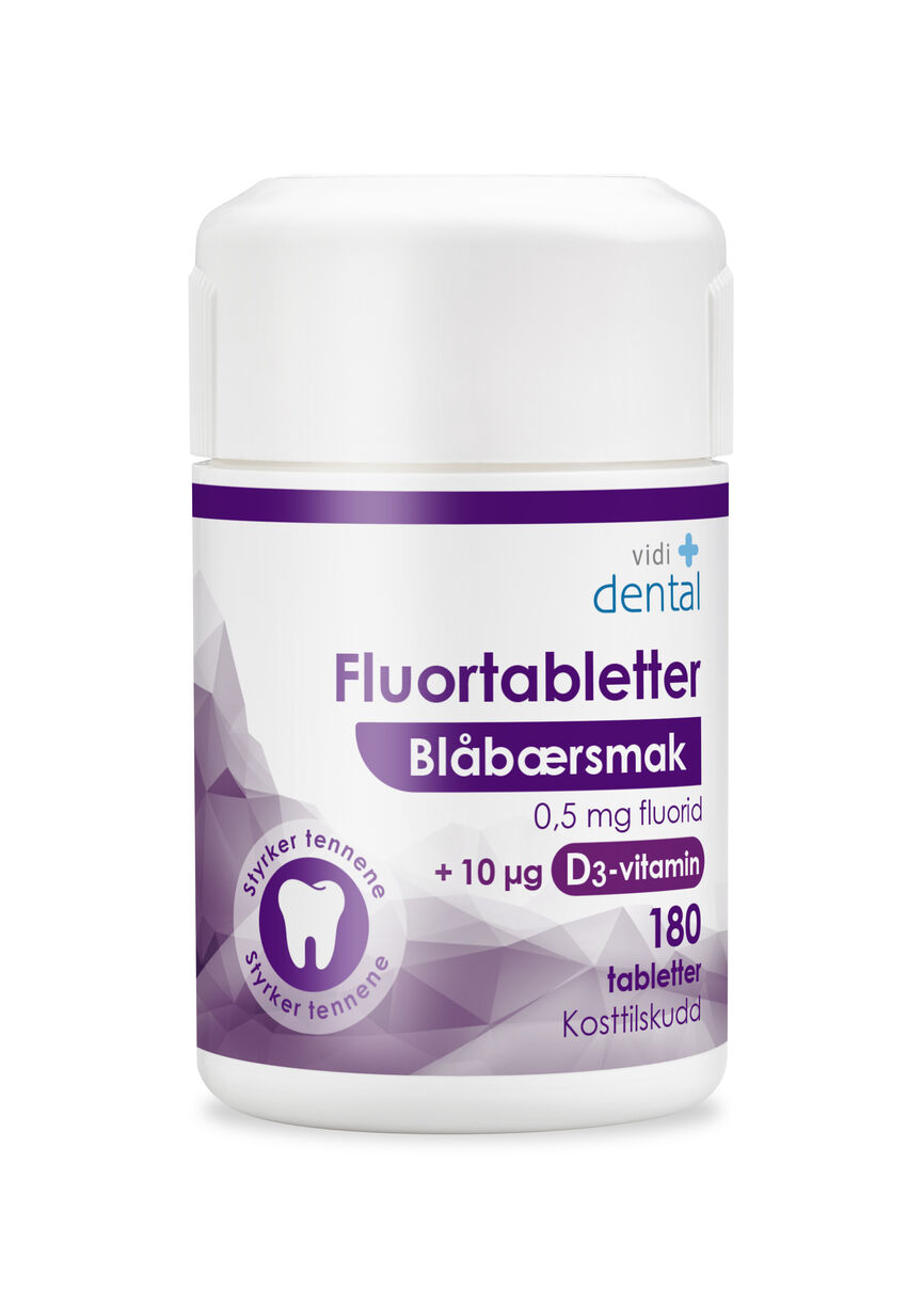 Vidi dental fluortabletter 0,5 mg blåbærsmak   D3 180 stk