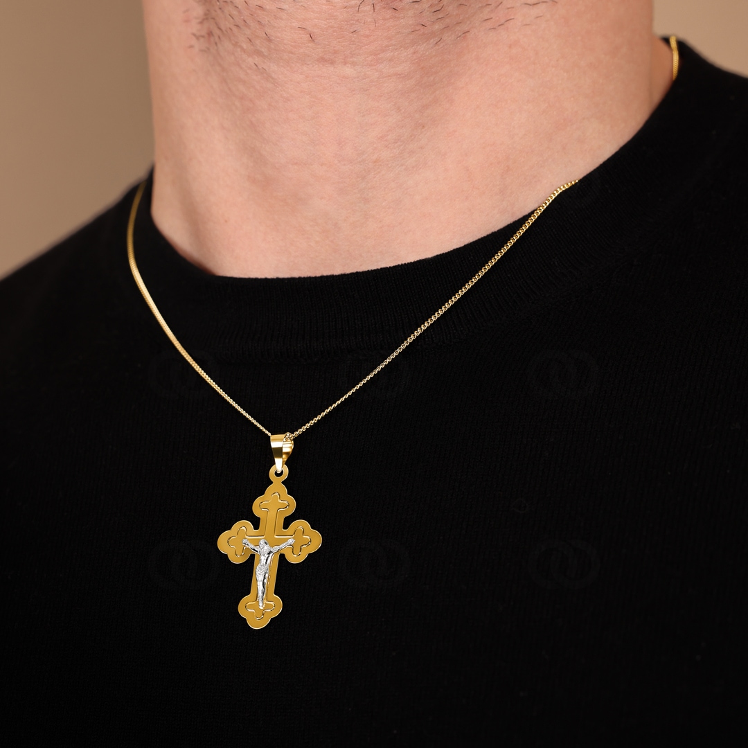 Anhänger 750/18 K Gelbgold Kreuz mit Jesus 37 x 24mm