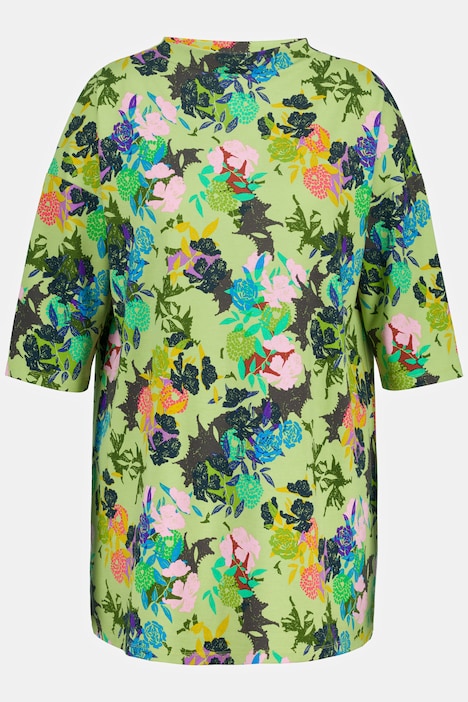 Sweatshirt, Blüten, Oversized, Stehkragen, Halbarm