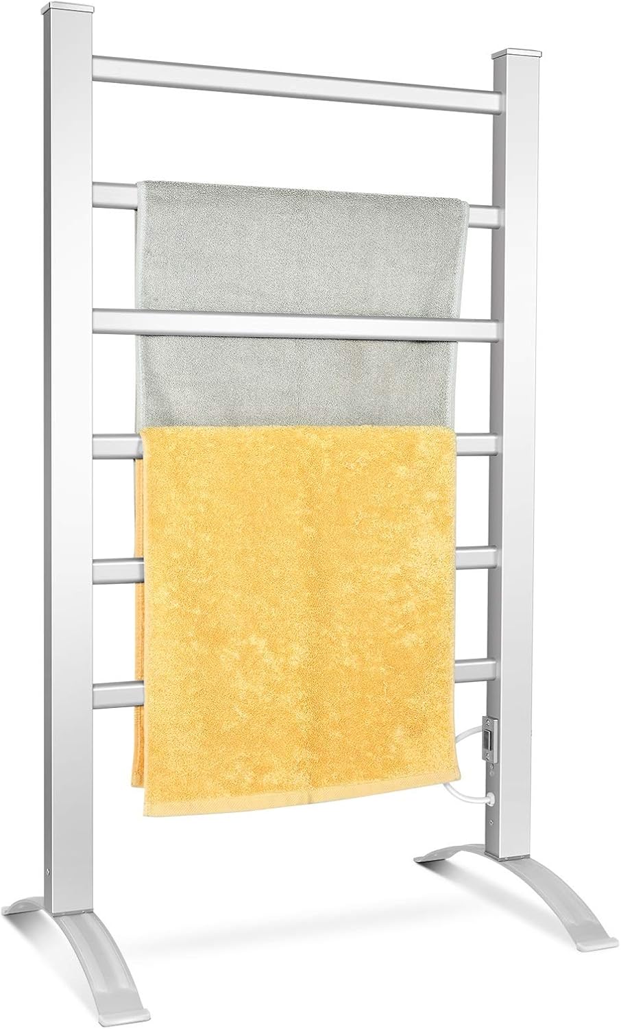 COSTWAY Handtuchheizkörper elektrisch 53 x 86 cm, 2 in 1 Badheizkörper & Handtuchhalter, Handtuchtrockner 100W, Handtuchwärmer Bodenstehen & Wandmontage, Silber