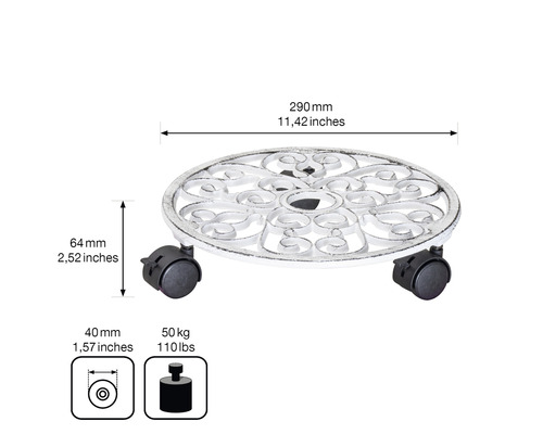 Wagner System Antieke plantenwagen ø 29 cm wit TK 50 kg