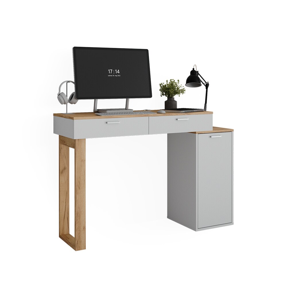 Vicco Schreibtisch Regina Weiß Eiche 130 x 40 cm mit 2 Schubladen