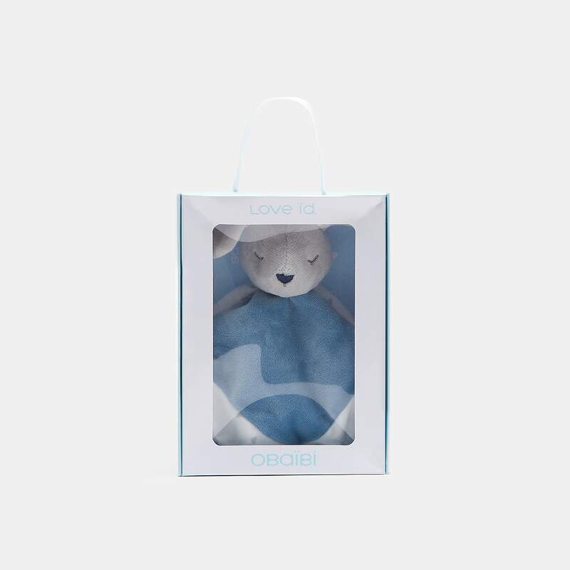 Doudou plat lapin et boîte cadeau bleu naissance
