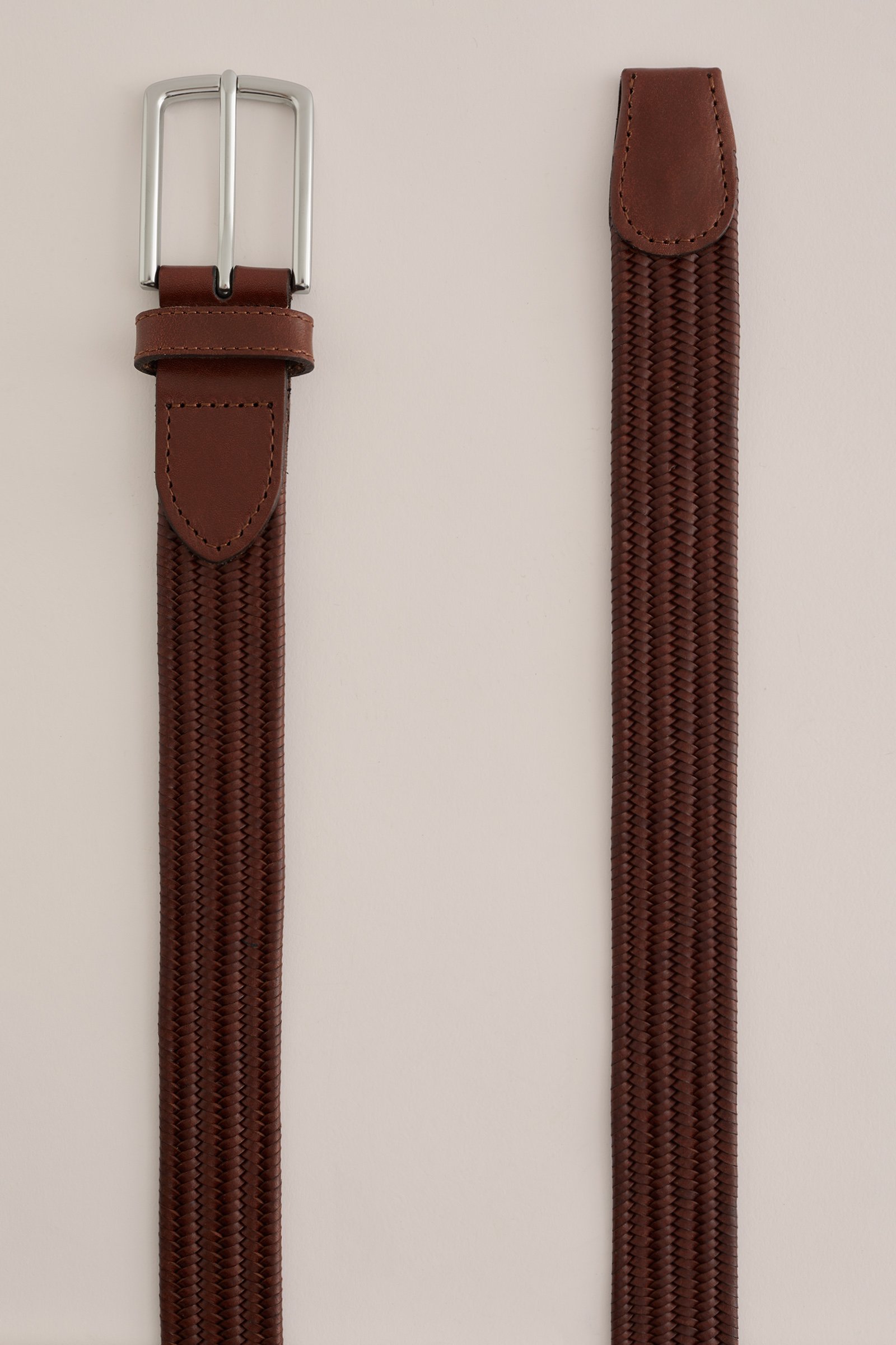 leren riem met gevlochten patroon WE Fashion Donkerbruin