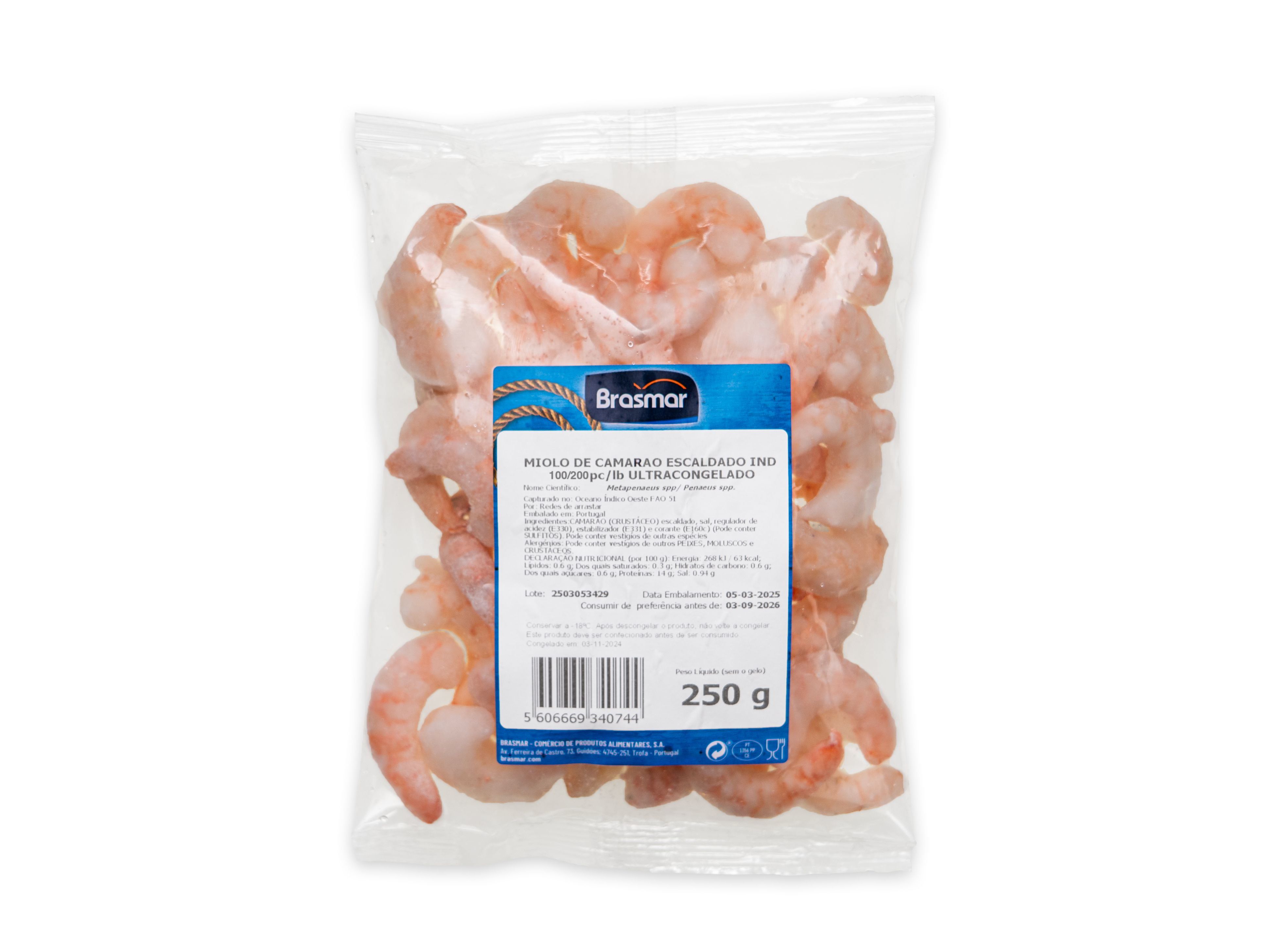 MIOLO DE CAMARÃO BRASMAR 100/200 250G