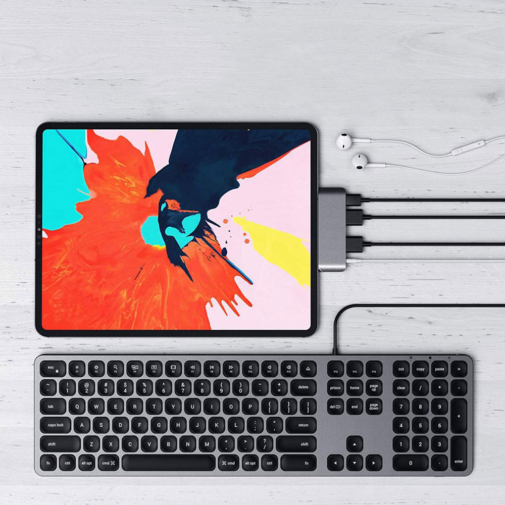 USB C auf 3.5mm Klinke / USB A / HDMI / USB C Hub Adapter für iPad Pro - Grau