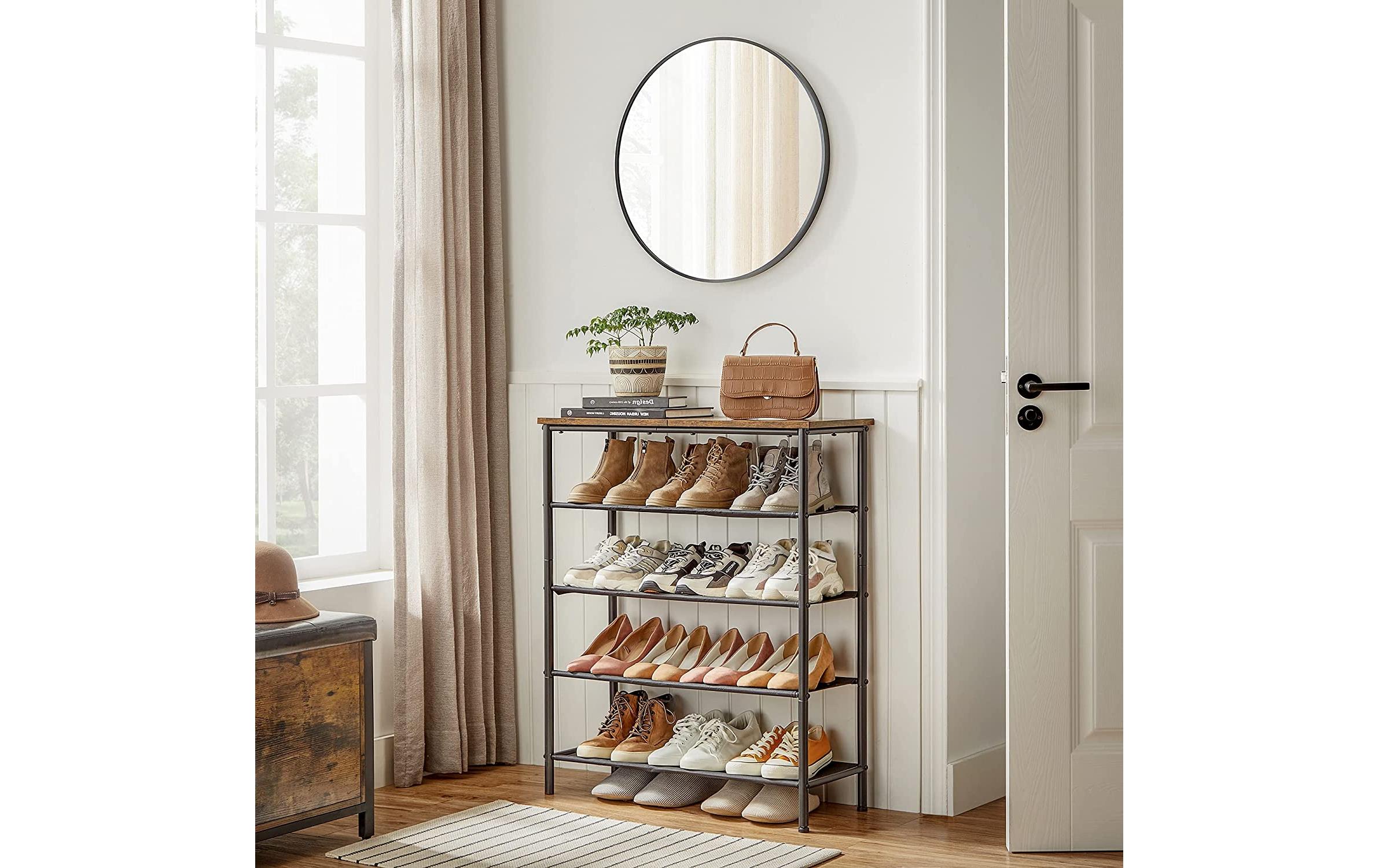 Schuhgestell 30 x 91 cm, Braun/SchwarzSchuhregal mit 4 Ablagen aus Polyestergewebe