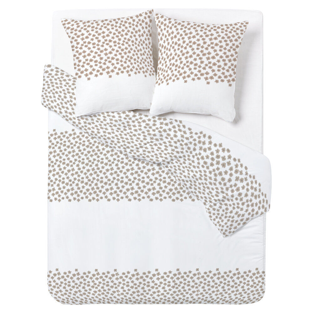 Parure de lit en coton motif fleur taupe 220x240 cm