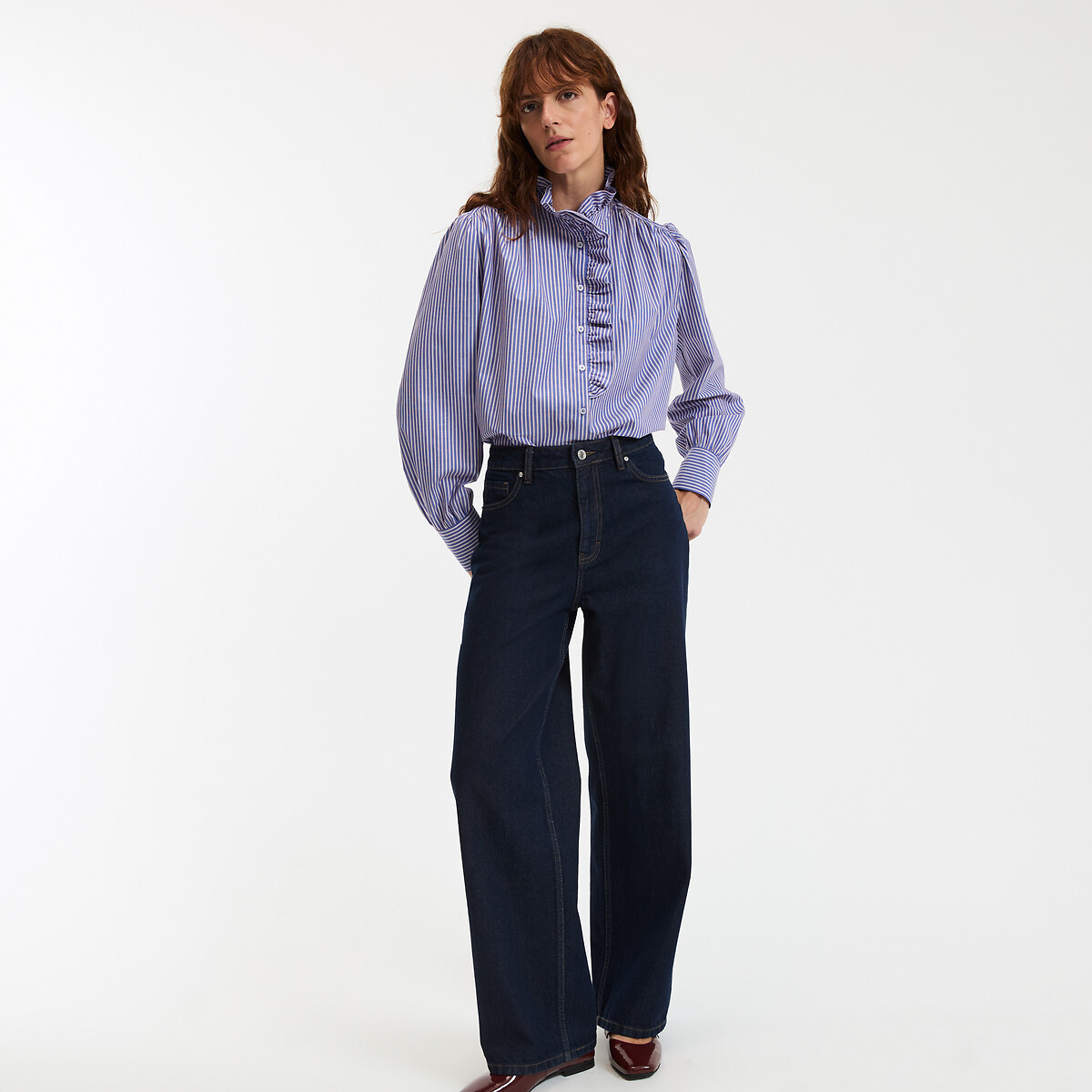 COLEÇÕES LA REDOUTE<br>Camisa listrada, gola vitoriana, Assinatura CHARLÈNE