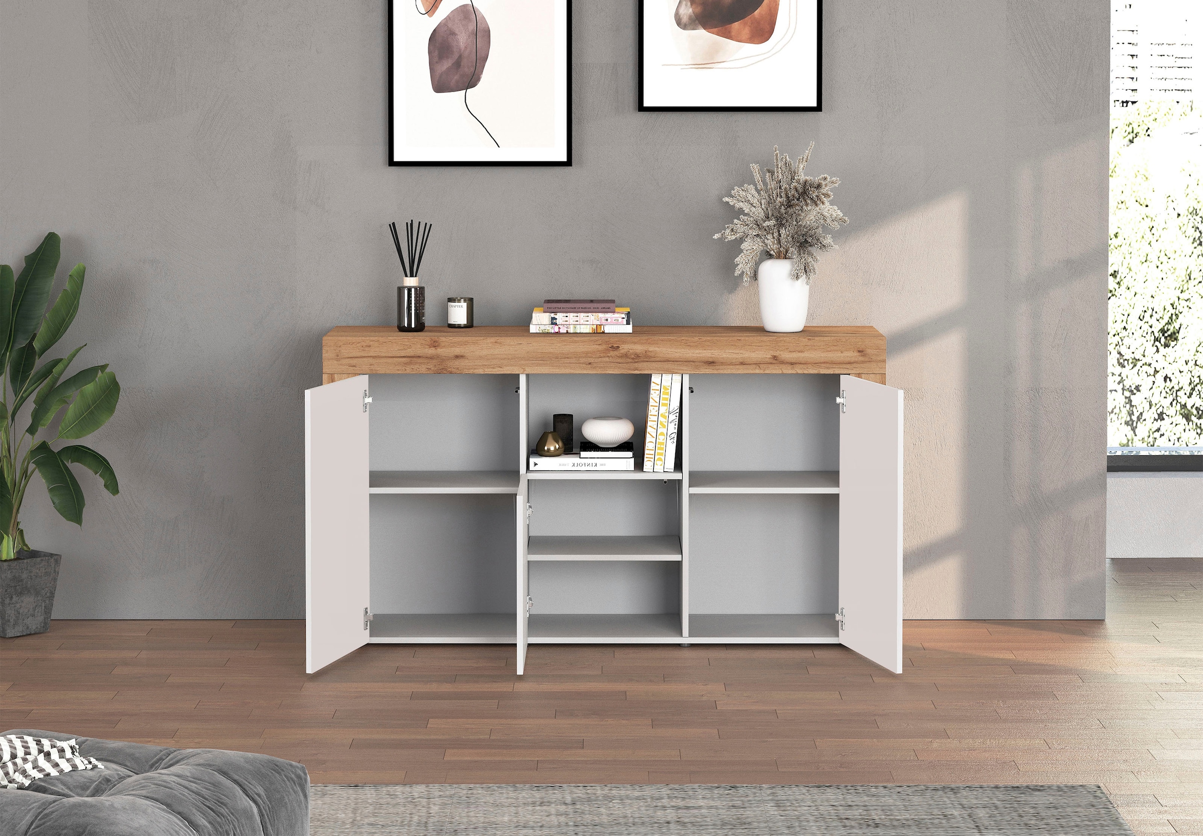 INOSIGN Sideboard »CHRONOS Breite 155 cm mit 3 Türen, 1 offenes und 6 geschlossene Fächer« 1 Stk. tlg. Sideboard,Kommode, Schrank, Grifflos mit Push to Open, Made in Italy
