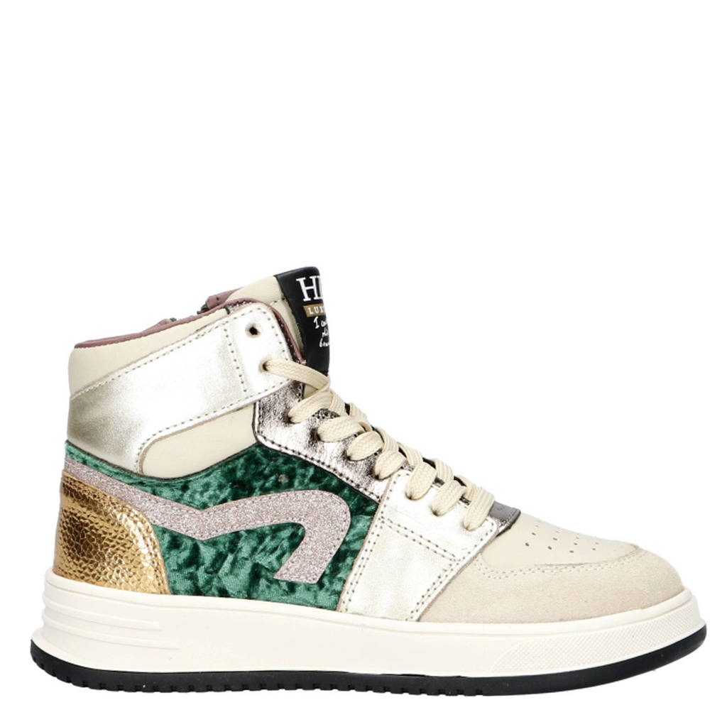 Hip leren sneakers beige/groen