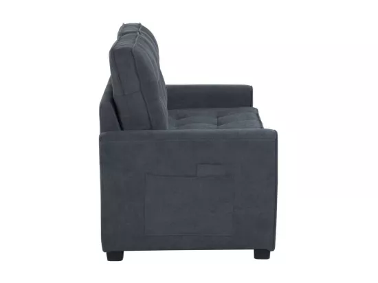 Canapé 2 places convertible en Lin gris - 151x86x75cm - avec poche d'accoudoir - couchage 169x127cm - Matelas 12cm