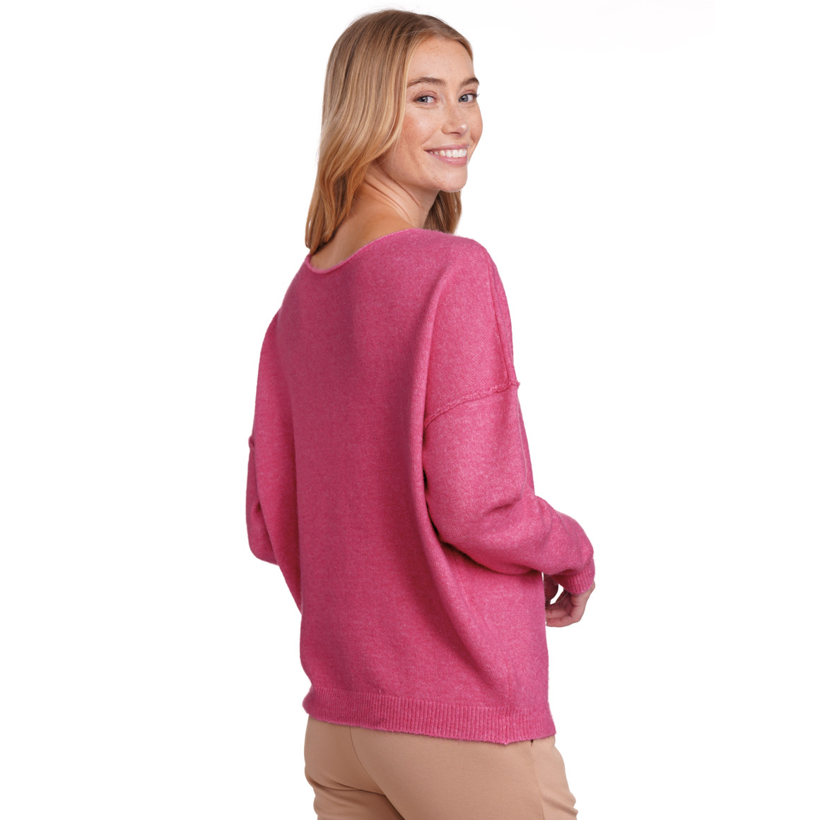 Jonas Nielsen Damen Strickpullover mit U-Boot-Ausschnitt pink