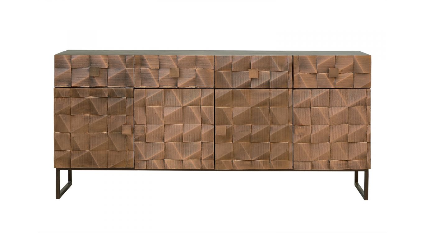 Bahut 4 tiroirs bois, bronze marron 170x42x80cm - bois-bronze