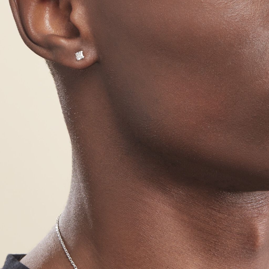 Boucles D'oreilles Puces Or Blanc Oxyde De Zirconium