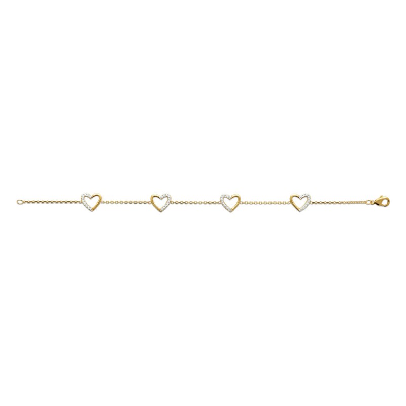Bracelet coeur Femme - Plaqué Or - Oxyde de zirconium - Longueur : 18 cm
