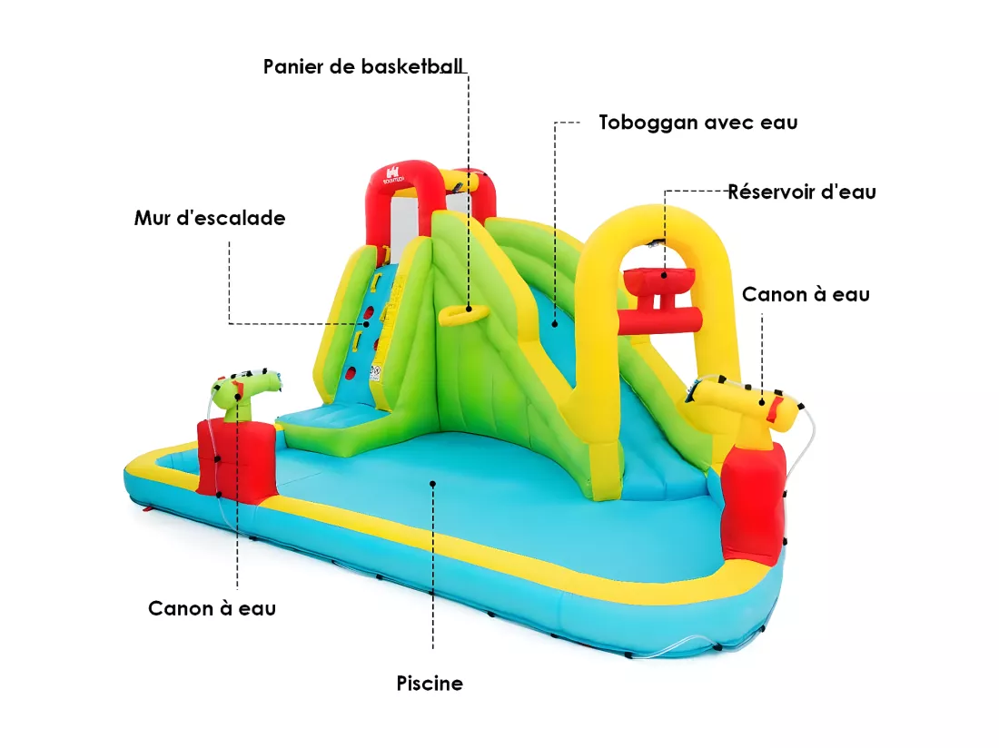 Aire de Jeux Gonflable Grande avec Toboggan Aquatique de Piscine en Plein Air pour Enfants 400 x 335 x 230 CM Souffleur Non-inclus