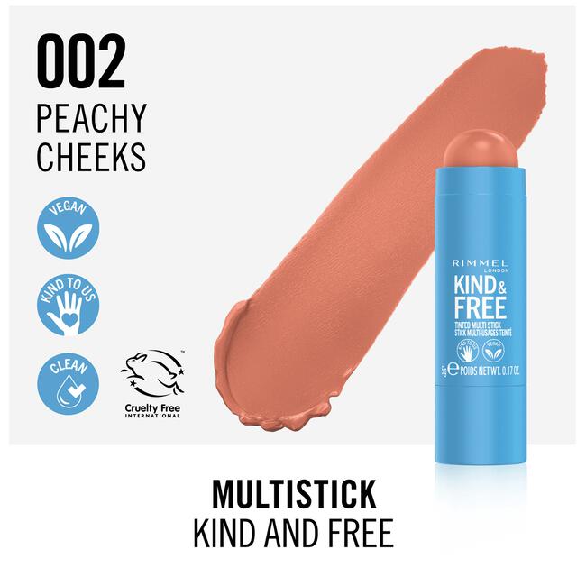 Rimmel Kind & Free Clean Multi-Stick 002 – Peachy Cheeks (Soft Peach)