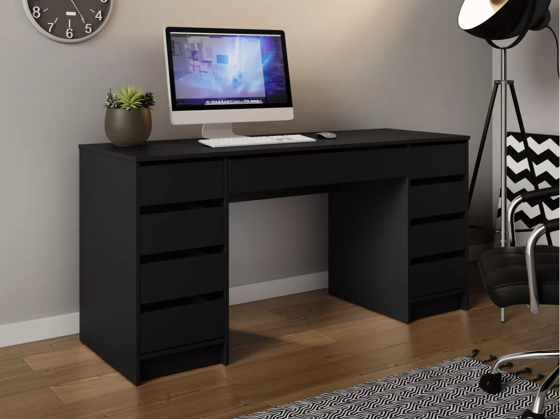 Bureau Comfivo 401, Avec tiroirs, 76x154x55cm, Noir