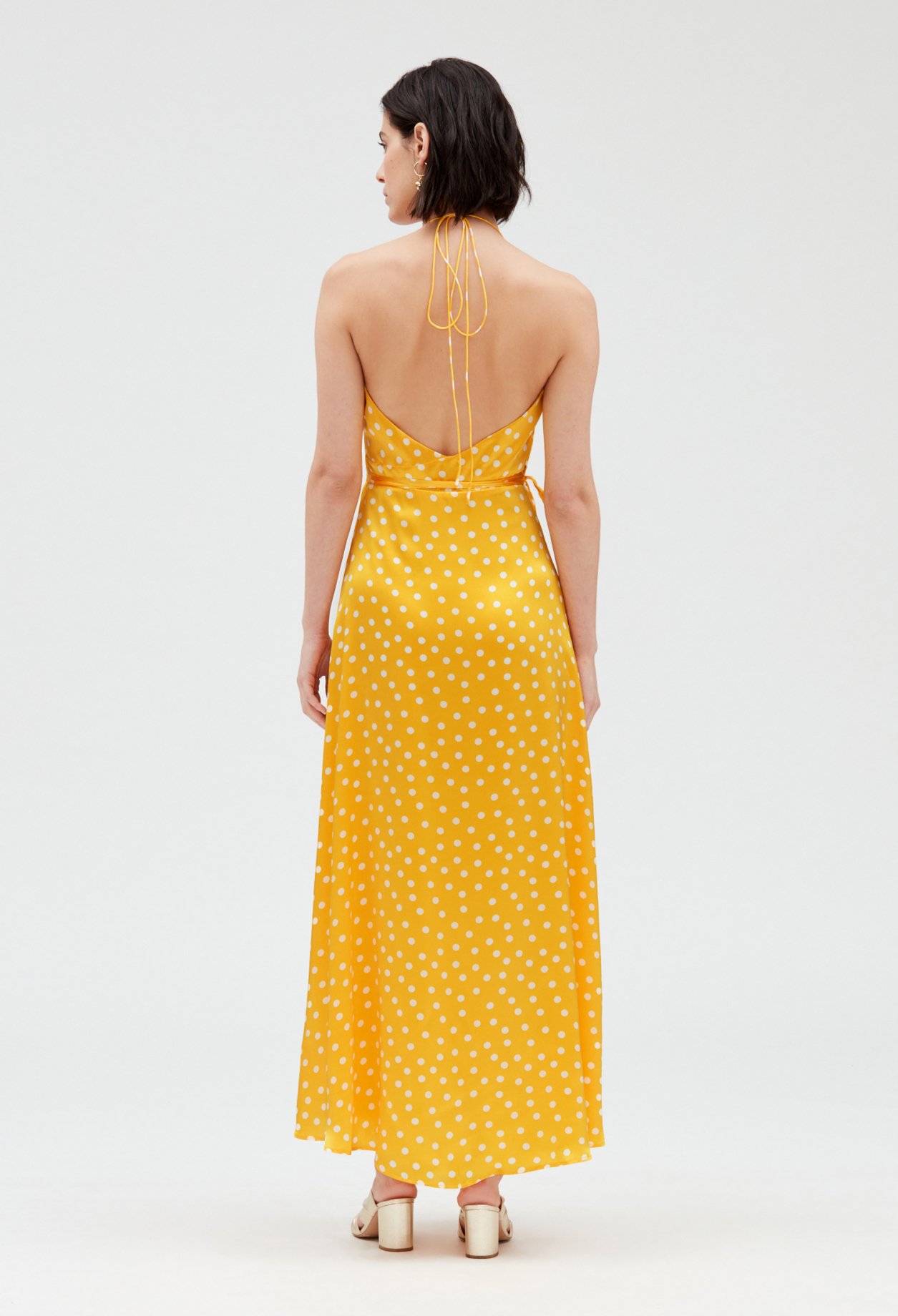 Robe longue portefeuille soie jaune