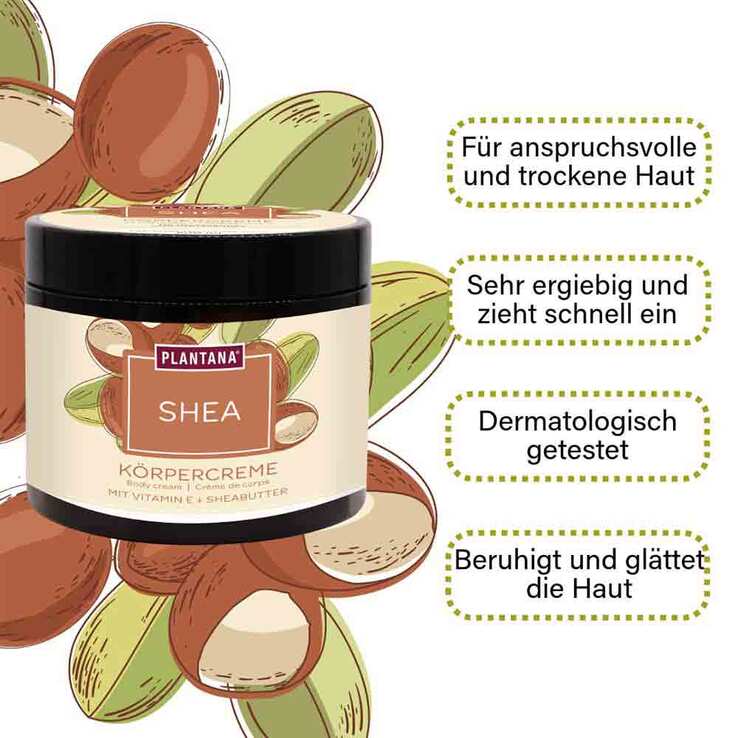 Plantana Shea Körpercreme Sheabutter mit Vitamin-E, 500 ml