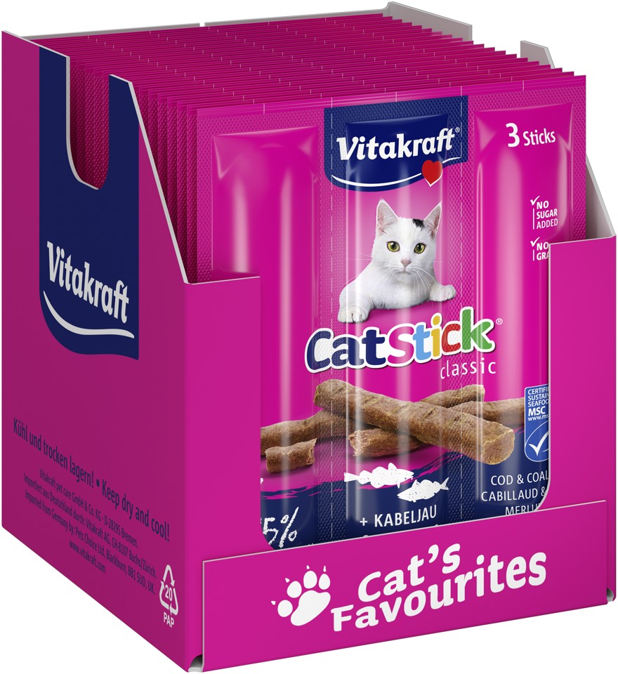 Vitakraft - Kattegodbider - 20 x Cat Stick® med torsk og kulfisk x 3 stk - 18g