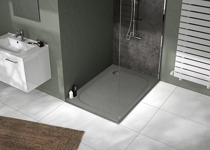 Receveur de douche rectangulaire 90x140cm, gris mat effet pierre, Allibert Mooneo
