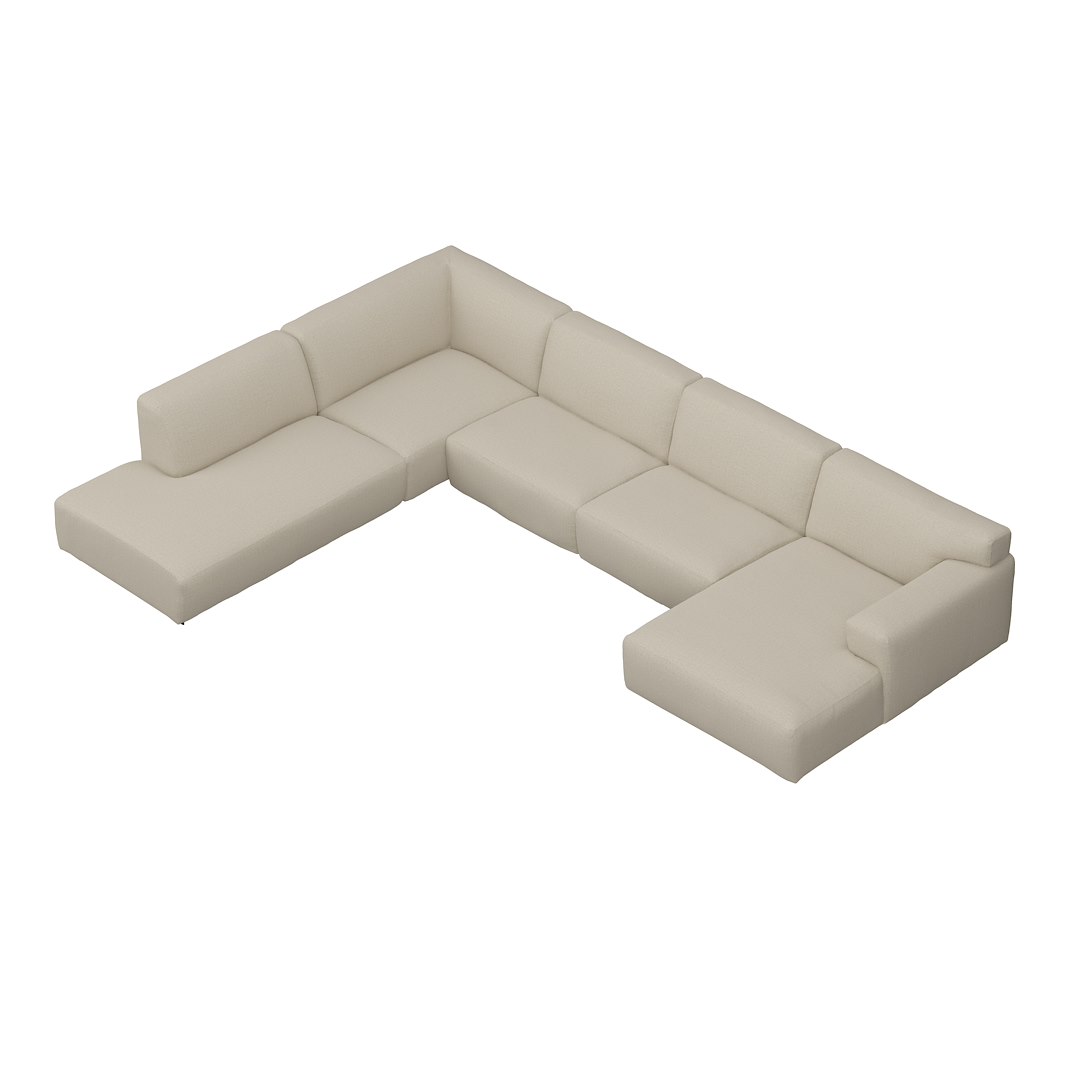 Vesta U-sofa Sjeselong høyre, 3-seter og åpen ende venstre. Big hjørnemodul, Tekstil Cortina Sand, sort metallben 10 cm, Comfort CM