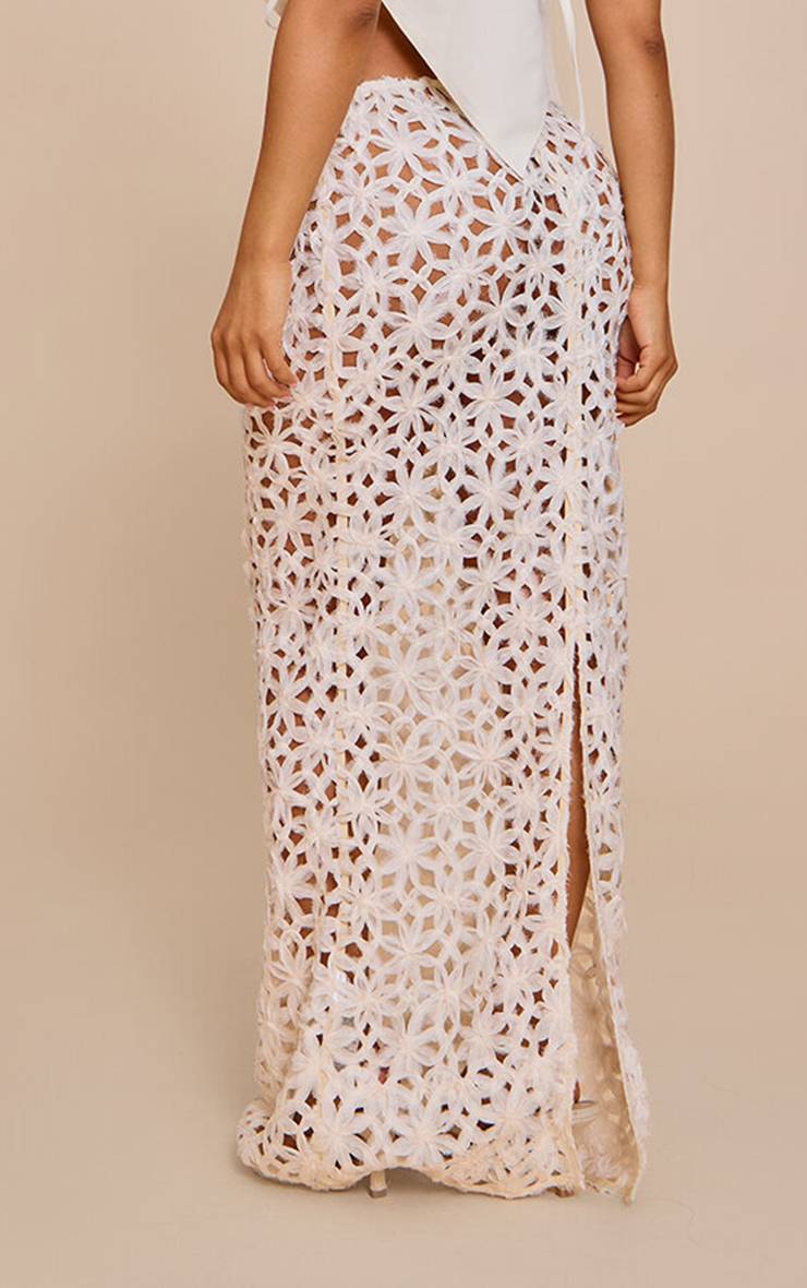Beige Jupe Longue À Motif Appliqué Avec Haut Coordonné Petite