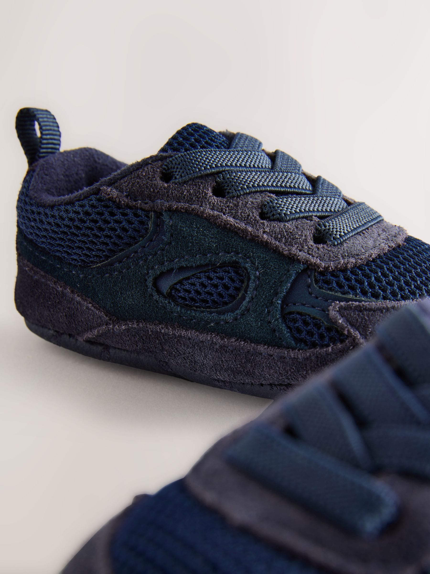 Marineblauw - Baby Elastic Lace Slip-Ons Trainers (0-2mths)