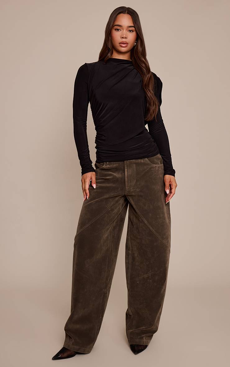Noir Top À Manches Longues En Tissu Slinky Double Couche Avec Détail Cape
