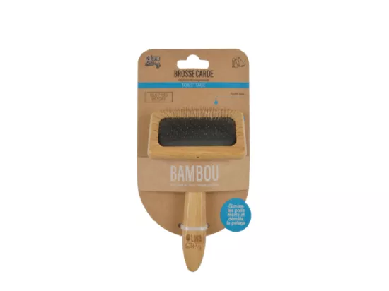 Brosse de toilettage carde pour animaux en bambou - Beige - l 9.5 x L 15.5 cm