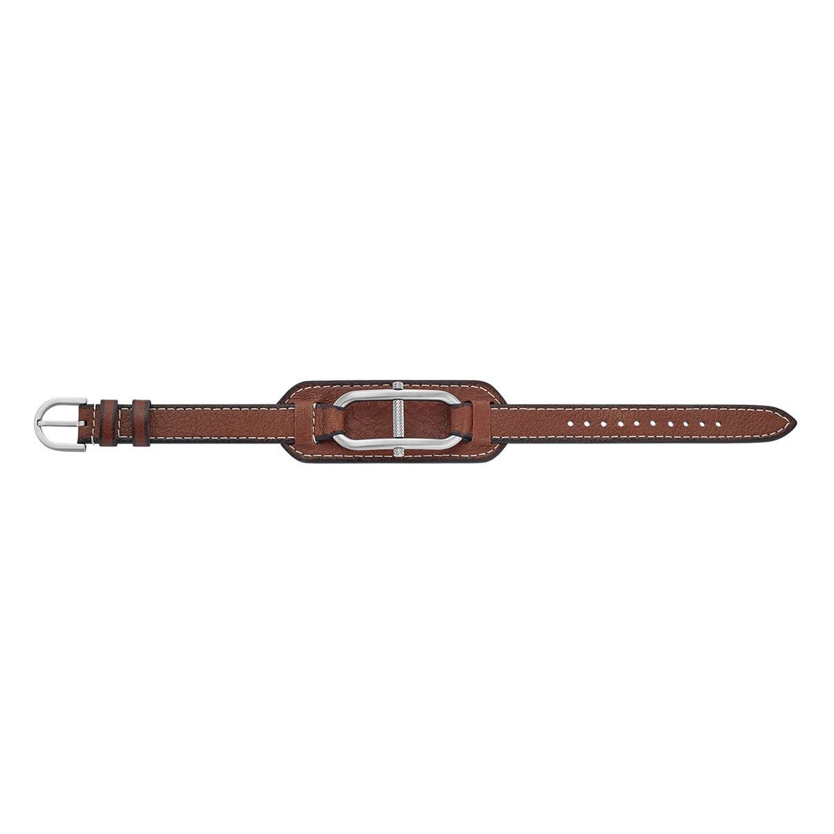 Bracelet homme Fossil Heritage D-Link cuir brunmotif ovale avec barette acier
