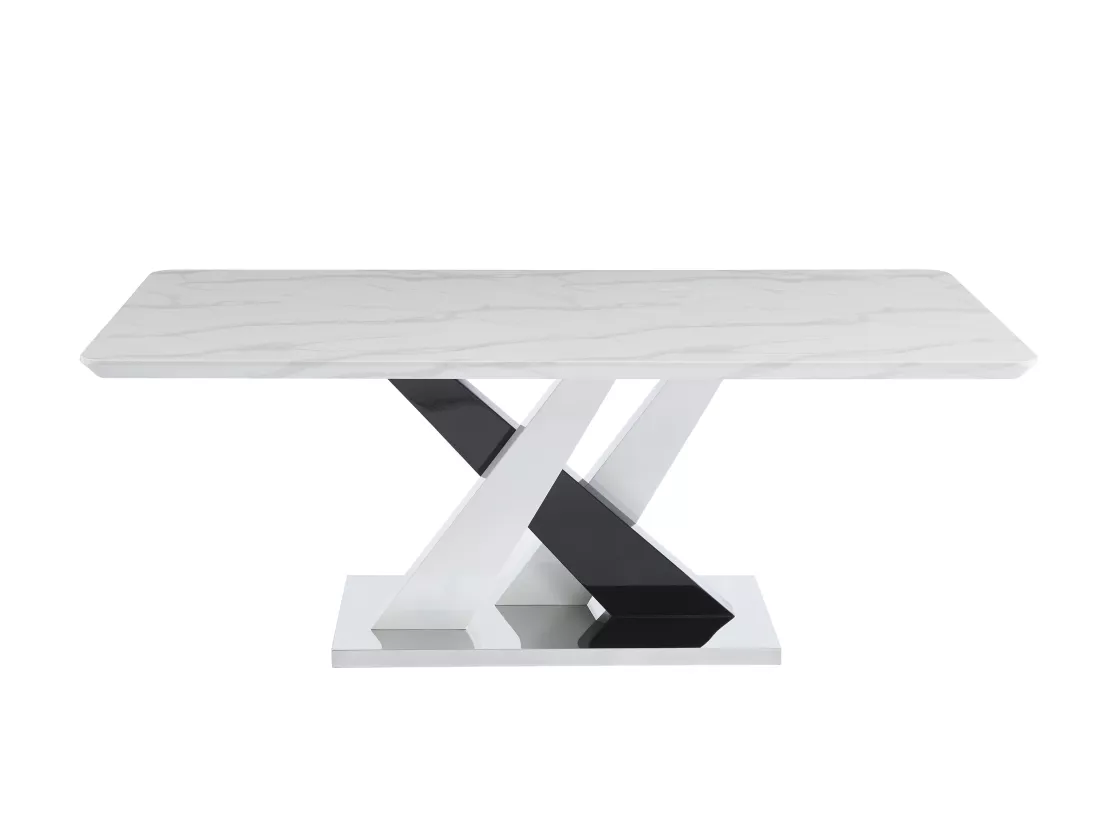 Table à manger 8 personnes en MDF et acier inoxydable - Effet marbre blanc et noir - EVAELA