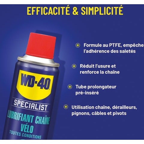 Lubrifiant Chaîne Vélo toutes Conditions WD-40 SPECIALIST - Aérosol de 250 ml