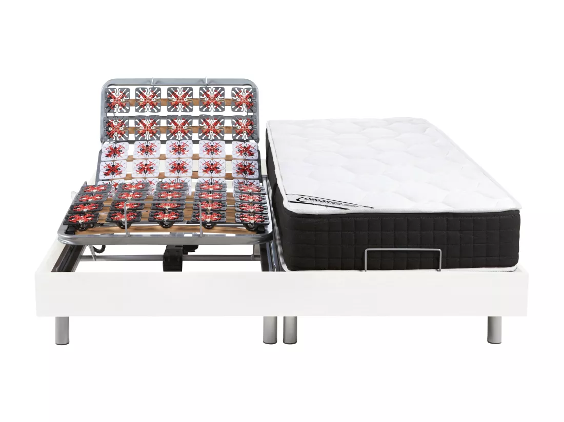 Lit électrique de relaxation tout plots + matelas ressorts ensachés et mémoire forme - 2 x 70 x 190 cm - Blanc - PHANES de YSMÉE