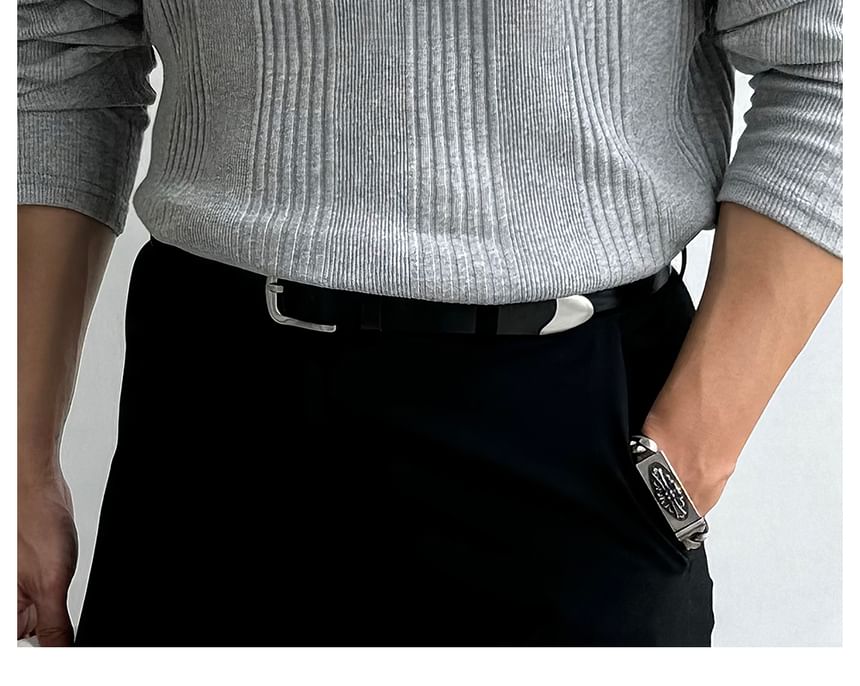 Okwano - Gebreide top met lange mouwen en Henley-hals en patroon