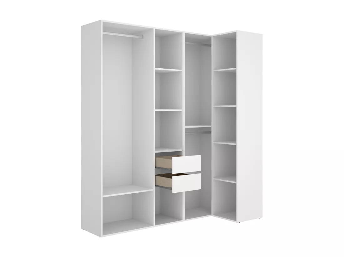 Ensemble dressing d'angle avec 2 tiroirs et fond d'arrière réversible coloris chêne naturel, blanc - Longueur 1825 x Profondeur 79 x Hauteur 205 cm