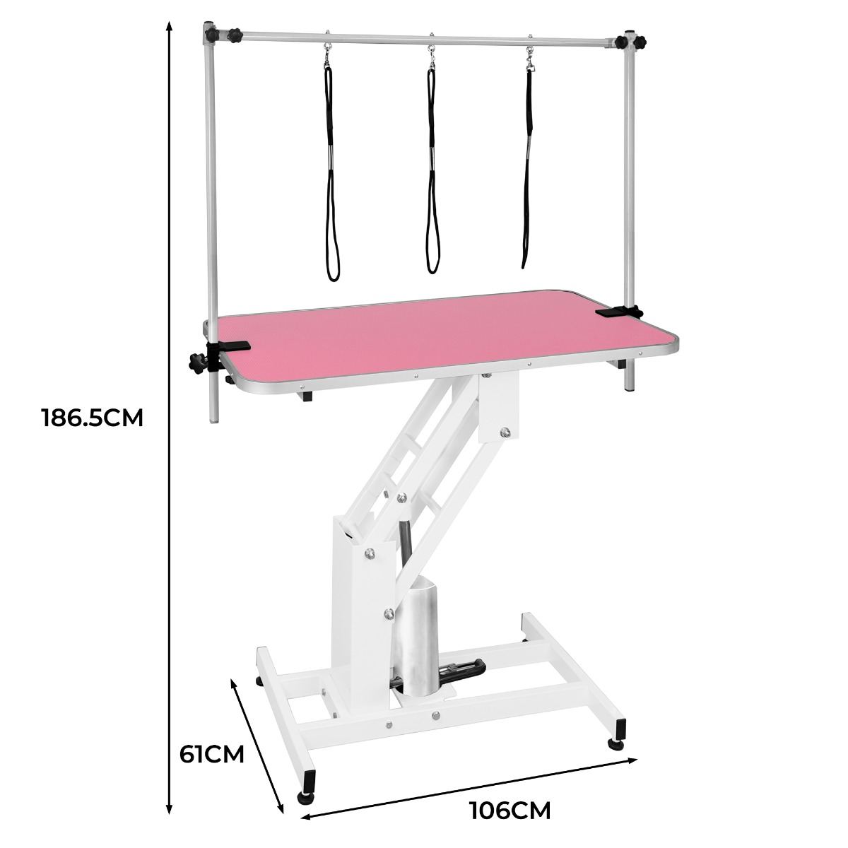 Mesa sanitária hidráulica branca com superfície rosa
