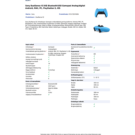 Sony Playstation 5 DualSense trådløs controller - Starlight Blue