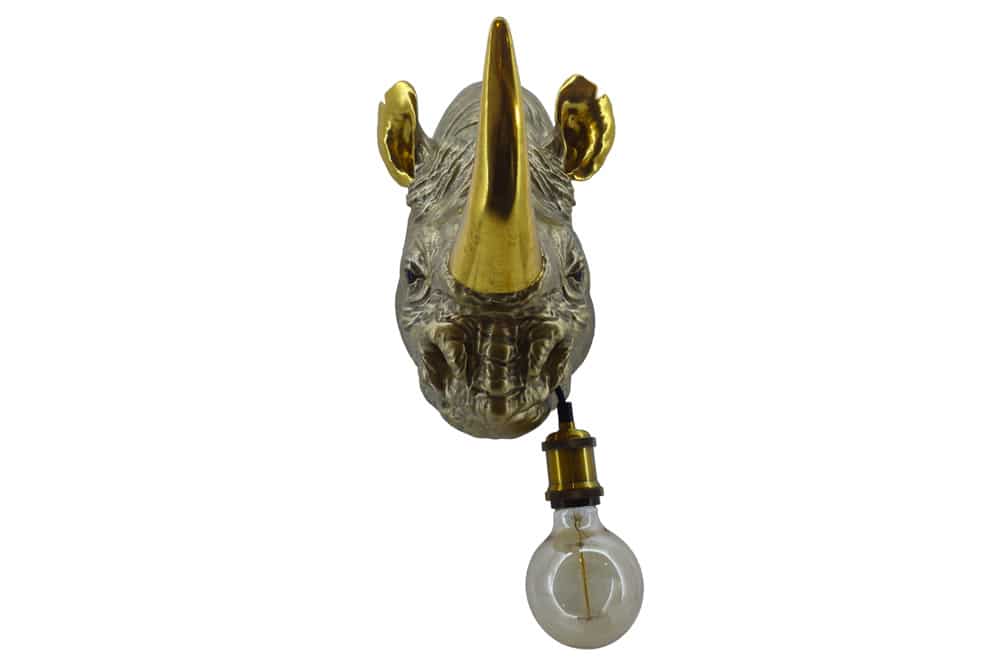 Moderne Wandlampe RHINO 40cm gold Nashorn-Skulptur handmade