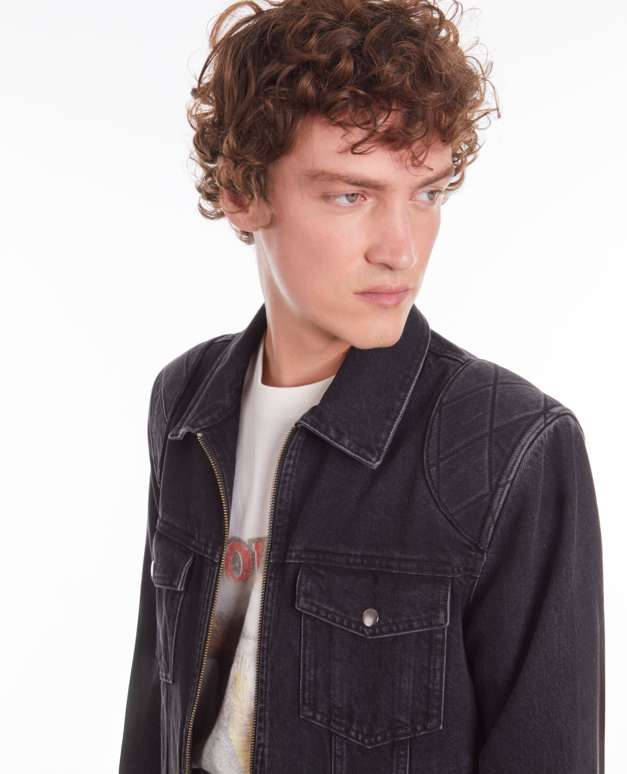 Blouson biker noir en denim