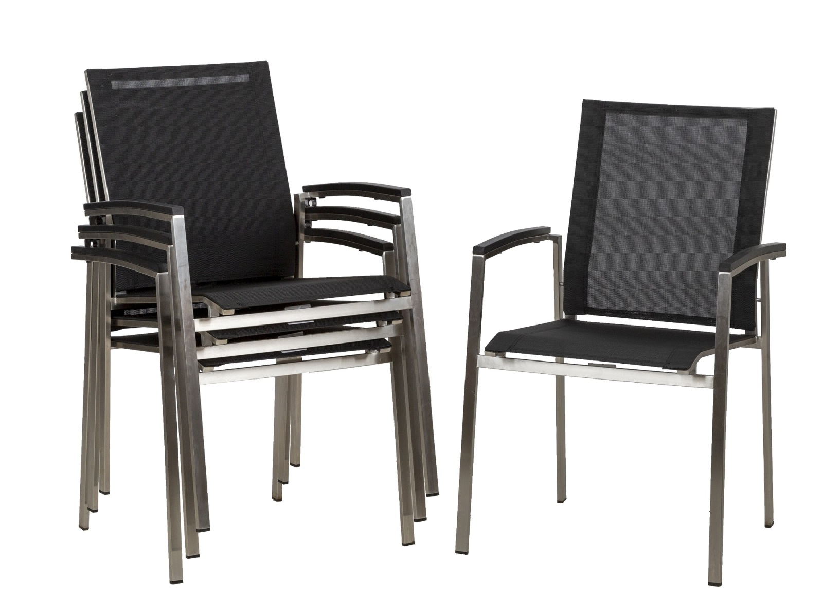 4-teiliges Gartenstuhl-Set - schwarz - stapelbar