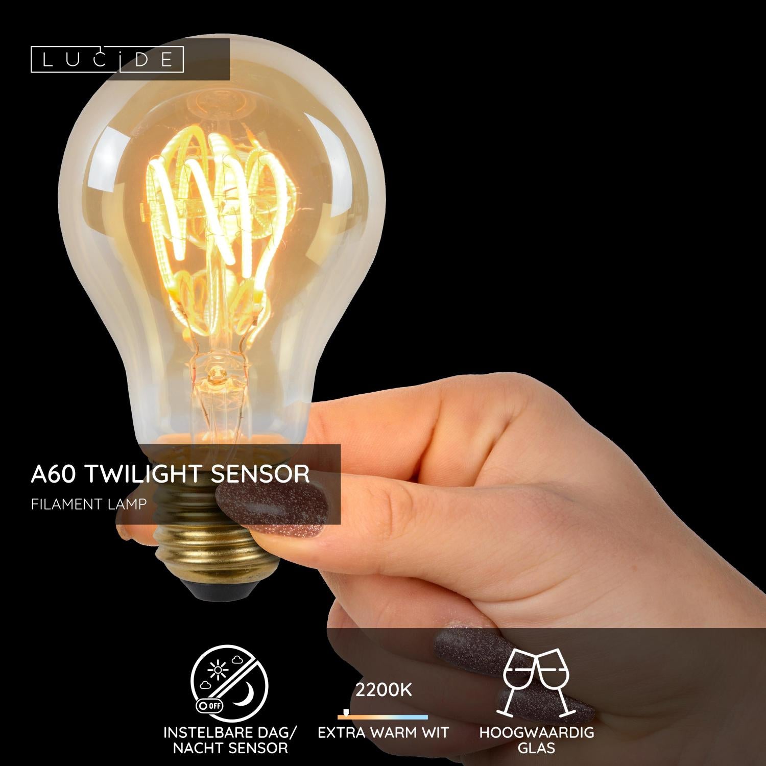 Lucide A60 TWILIGHT SENSOR Filament lamp - Amber (set van 3)
