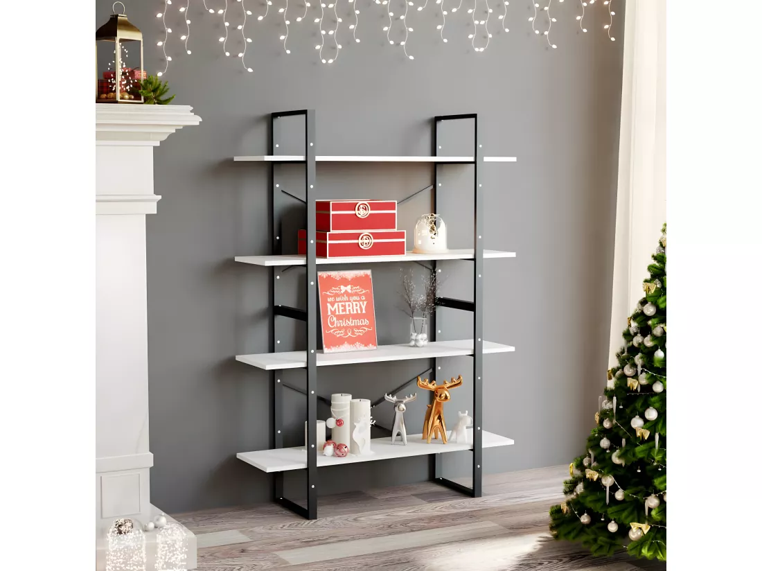 Bibliothèque à 4 niveaux Blanc 100x30x140 cm Aggloméré