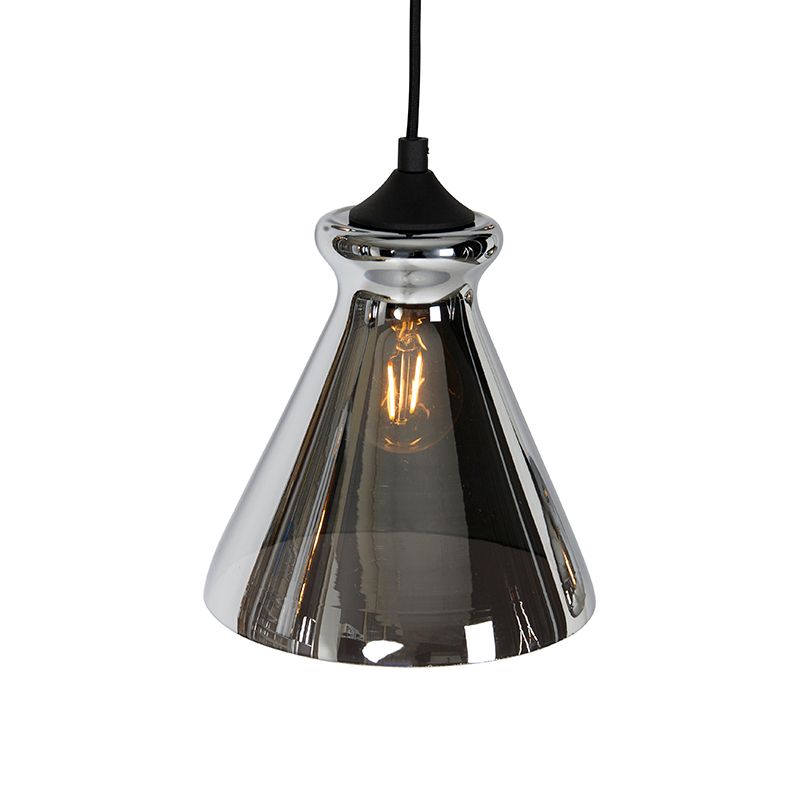 Art deco hanglamp zwart met smoke glas 6-lichts - Wallace