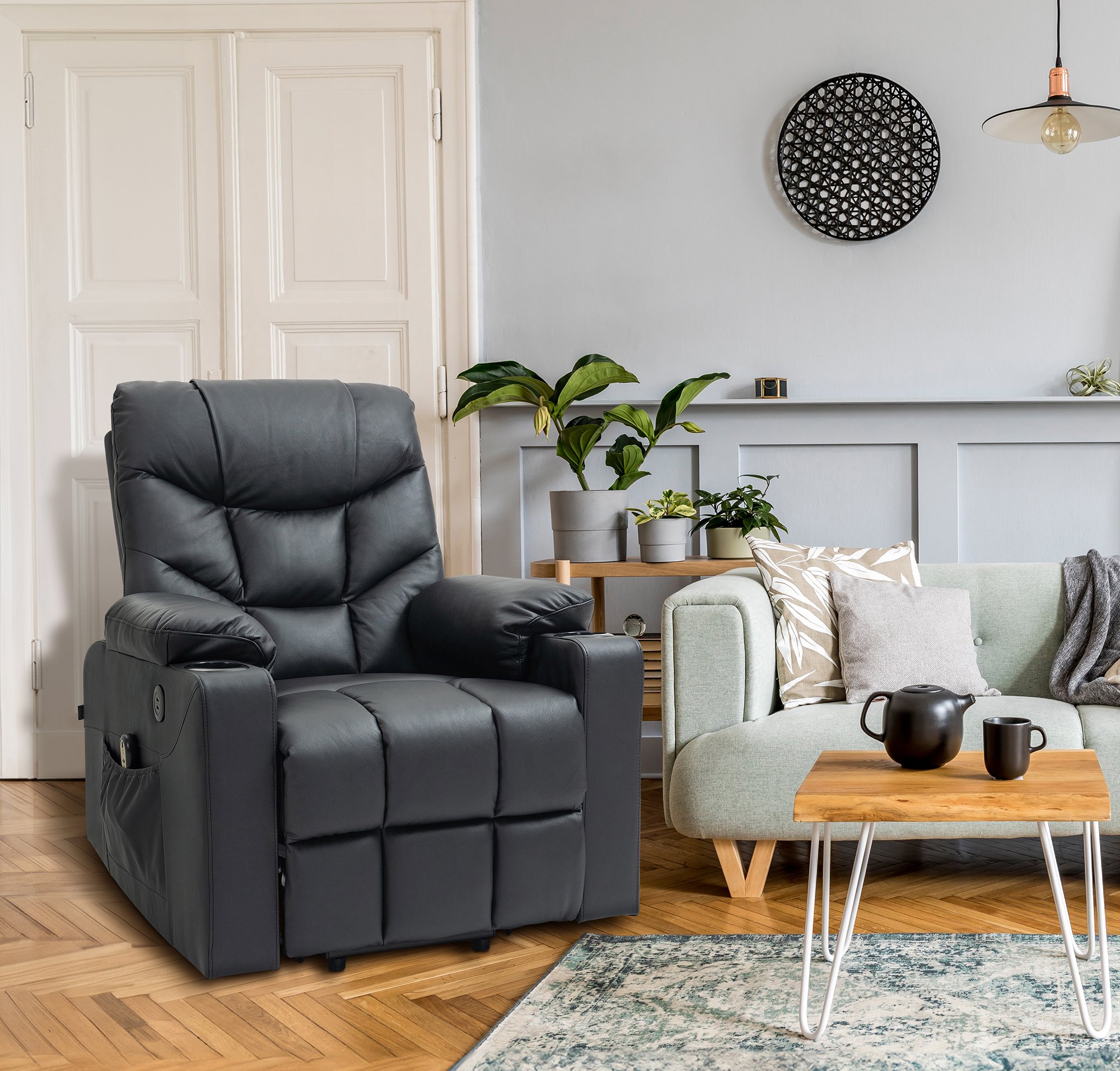 CLP Sessel Andover I Relaxsessel Elektrisch Verstellbar Mit Aufstehhilfe I Fernsehsessel Mit Liegefunktion, USB Ports Und Getränkehalter